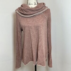 FP Beach Oversized Cowl Neck Distressed Slub Knit Pullover Top Dusty Rose sz L